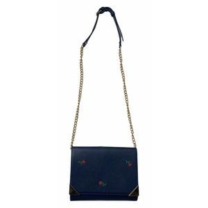 Urban Expressions Blue Vegan Leather Cross Body Clutch Purse Gold Chain Strap
